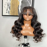 AISHA 5X5 HD Lace Body Wavy Bang unit 20" Wig