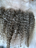 Indian Platinum Grey Kinky Curly Frontal 13×4