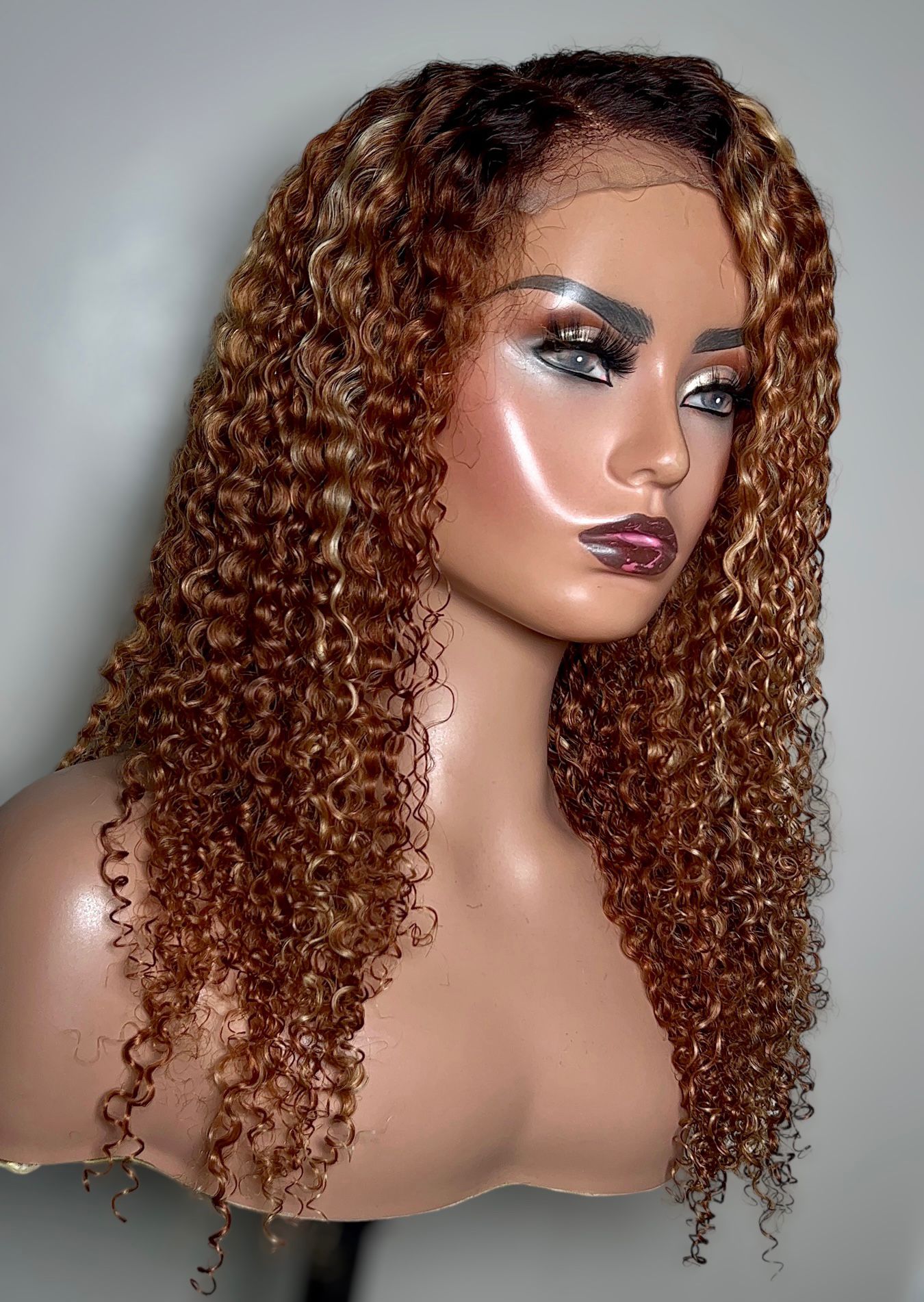 Nina Kinky curly Honey Blonde HD Lace 5×5 Closure wig 22″